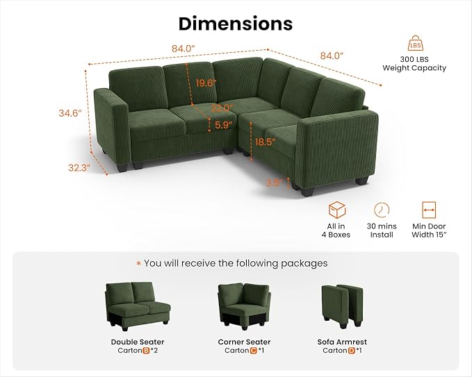 CHIC HOUSE Modular Corner Sectional Sofa - Image 2