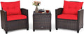 COSTWAY 3PCS Patio Furniture Set, PE Rattan Wicker Sofa w/Washable Cushion and by COSTWAY