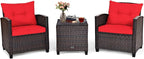 COSTWAY 3PCS Patio Furniture Set, PE Rattan Wicker Sofa w/Washable Cushion and by COSTWAY