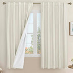 Natural 100% Blackout Linen Curtains 63 Inches 2 Panels, 42 x 63 Inch | Ivory by LAMIT