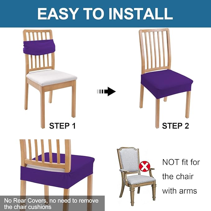 Smiry Waterproof Seat Covers for Dining Room Chairs Set of 8, Stretch Jacquard - Image 5