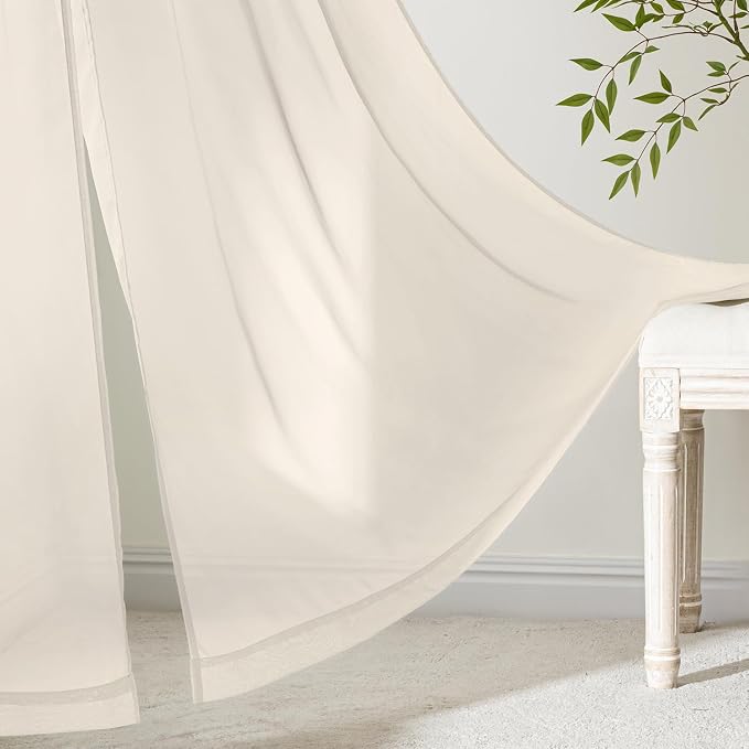 MIULEE Light Beige Sheer Curtains 90 Inches Long 4 Panels 42 x 90 Inches | - Image 6