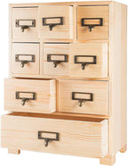 Apothecary Cabinet with 9 Drawers & Labels Rustic Library Card Catalog Cabinet - Image 8
