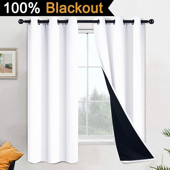 Yakamok Pure White 100% Blackout Curtains 63 Inches Long 42" Wide 2 Panel | - Image 2
