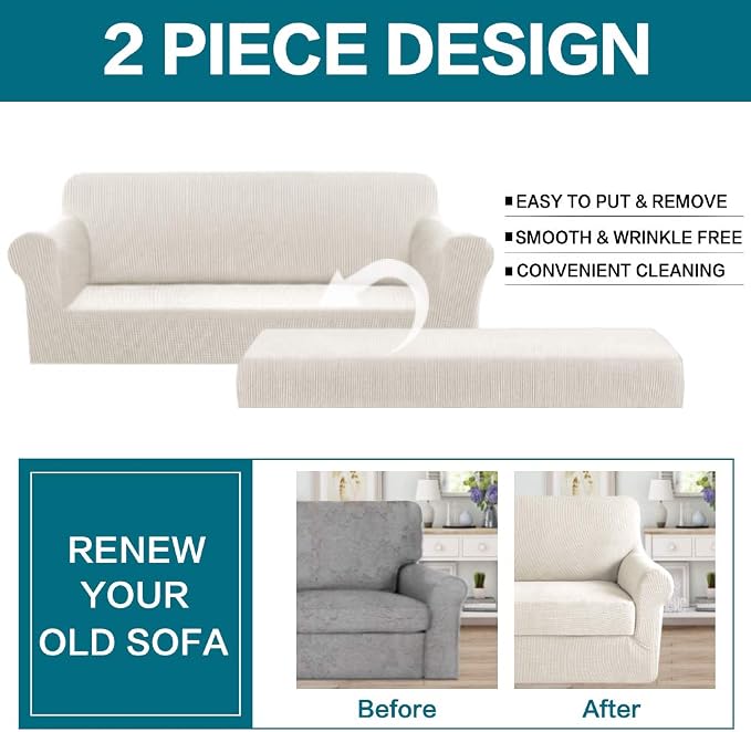 Turquoize Stretch Sofa Slipcover 2 Pieces Sofa Cover Couch Cover - Image 4