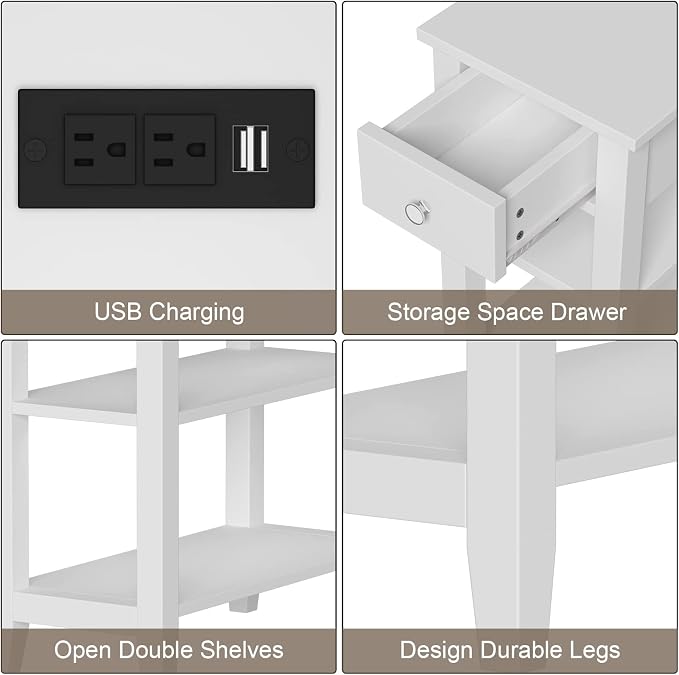 ChooChoo Narrow End Table with Charging Station, Side Table Living Room with - Image 6