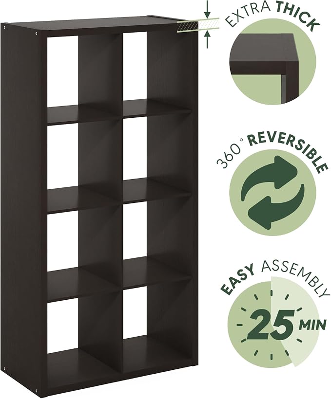 Furinno CUBICLE Book Shelf, 8-Cube Bookshelf, Extra Thick Frame Horizontally & - Image 8