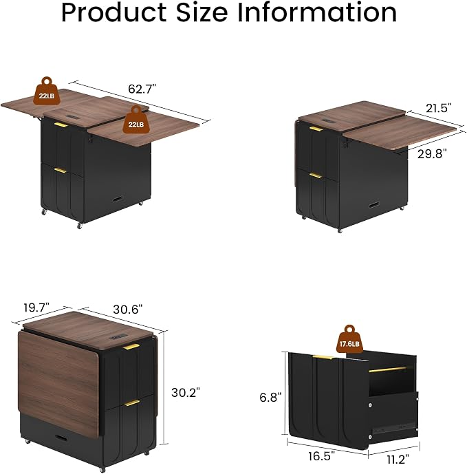 ModernMate 3-in-1 Folding Desk & File Cabinet, Fluted Multi-Storage Workspace - Image 3