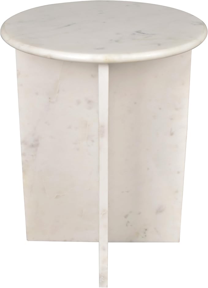 JONATHAN Y Javier Solid White Marble End Table, 17.75" Round Modern Accent Side - Image 6