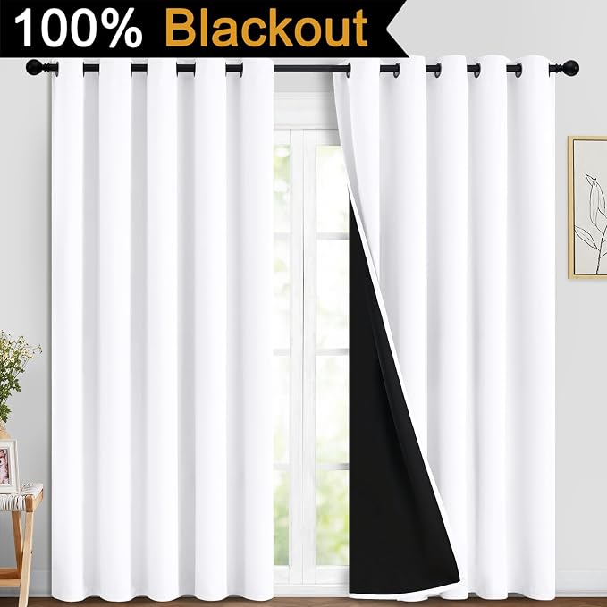 Yakamok Pure White 100% Blackout Curtains 84 Inches Long 70" Wide 2 Panel | - Image 2