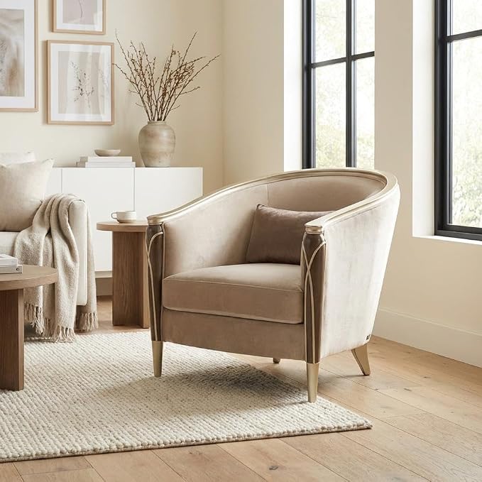 Michael Amini Villa Cherie Brown Side Chair Porcini Velvet Upholstery Solid & - Image 8