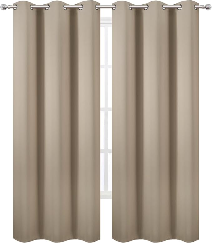 Khaki Thermal Blackout Curtains/42 x 95 Inch/Set of 2 Panels Room Darkening - Image 2