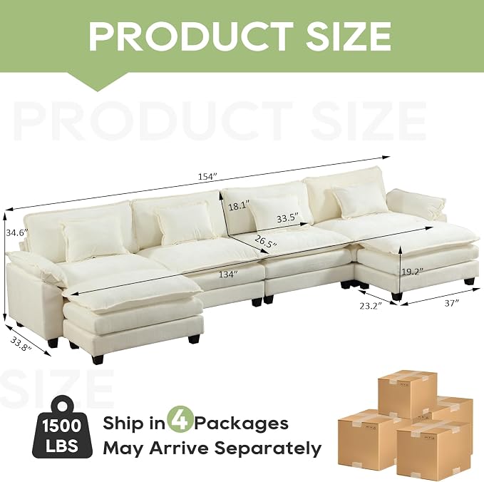 Oprisen 154" Modular Sectional Sofa, Comfy Cloud Couch Sectional Sofa - Image 2