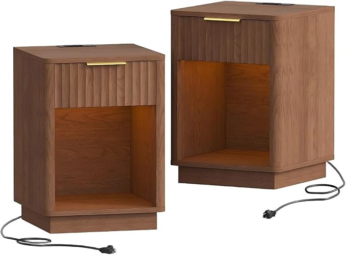 Akxomel Fluted Nightstands Set of 2, Wooden Night Stand - Image 9