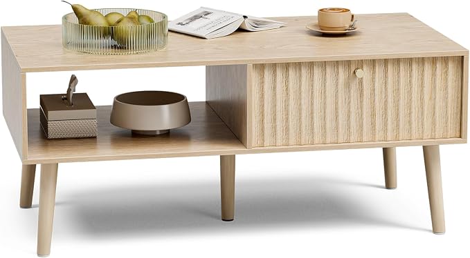 LCRBOL Coffee Table with Storage, Boho Dining Table with Fluted Drawer and - Image 6