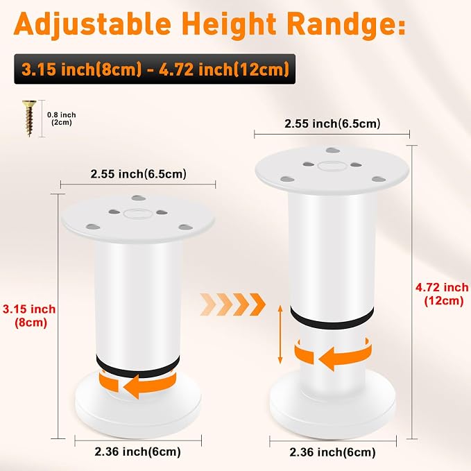 4 Pcs Adjustable Height Furniture Bed Support Legs 3.15-4.72 inch, Metal - Image 2