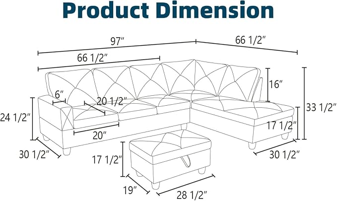 97" L Shaped Couch Set Velvet, Modular Sectional Couches - Image 2