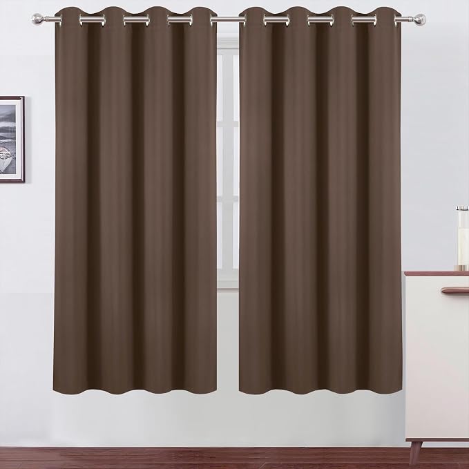 Blackout Curtains 66 x 72 Inch Long Chocolate Curtains Set of 2 Panels Room by Lemomo