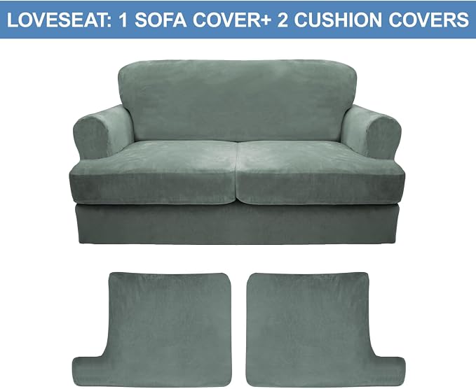 CUCRAF T Cushion Sofa Cover 3 Piece Loveseat Slipcovers, Soft Thick Velvet - Image 5