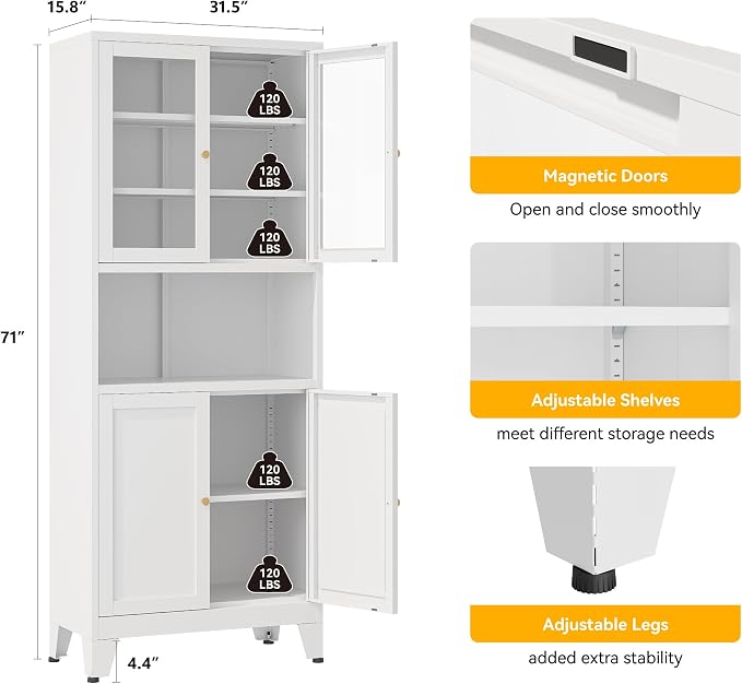 YAUWOH 69" Tall Metal Pantry Cabinet - Image 3