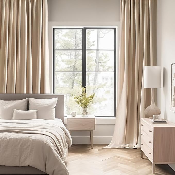 MIULEE Beige Back Tab Blackout Curtains 52x72 Inches Long 2 Panels Set | Rod - Image 2