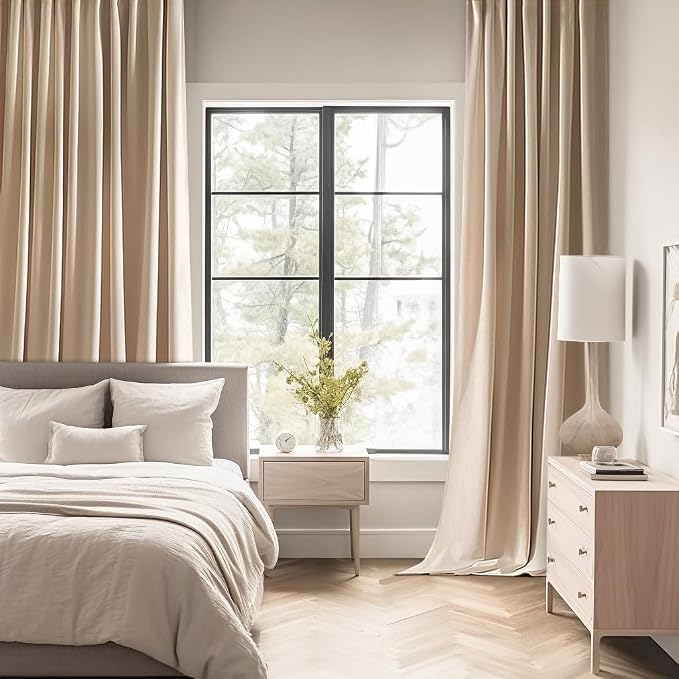 MIULEE Beige Back Tab Blackout Curtains 52x96 Inch Long 2 Panels Set | Rod - Image 2