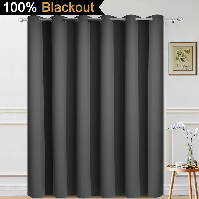 Yakamok Dark Grey Blackout Patio Door Curtain Panels W100 x L108, 1 Panel | - Image 2