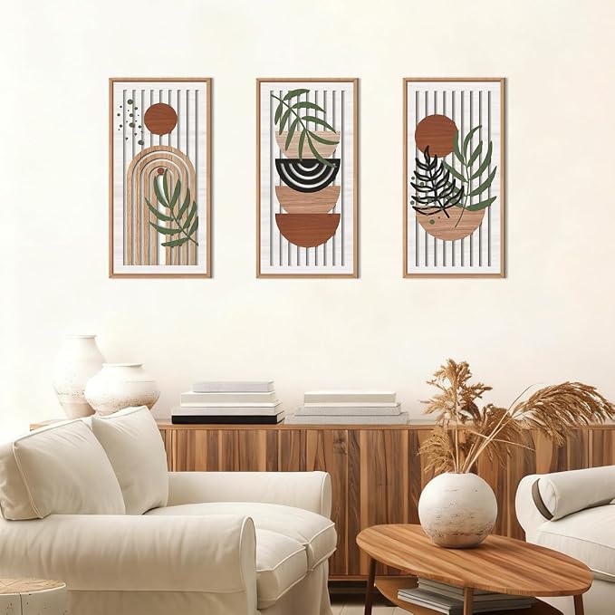 IARTTOP Boho Mid-century Modern Wood Wall Art 8x16 Inch Framed Bohemian - Image 5