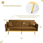 70” Velvet Futon Sofa Bed with 2 Pillows and Adjustable Armrests, Convertible - Image 3