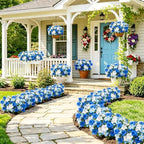 Uieke Artificial Flowers for Outdoors, 24PCS Faux Petunias Outdoor Uv Resistant Silk Flower, Spring Decorations for Home Garden Patio Porch, Blue&White - Image 7