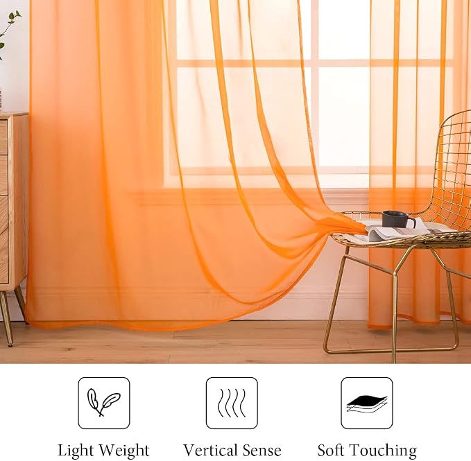 MIULEE Orange Fall Sheer Curtains 54 X 90 Inches, 2 Panels | Solid Color - Image 4