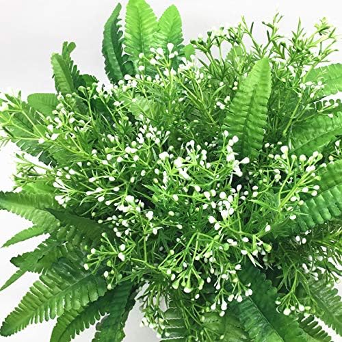 CATTREE Artificial Plants, Faux Plastic Pearl Flowers Shrubs Fake Grass Leaves Simulation Greenery Bushes Indoor Outside Home Garden Office Yard Verandah Wedding Decor - 4 Bundles - Image 5