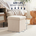 Ornavo Home 2 Pack 15 Inch Folding Storage Ottoman, Square Cube Linen Small - Image 3