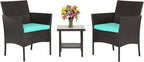 FDW 3 Piece Outdoor Furniture Set Patio Brown Wicker Chairs Furniture Bistro by FDW