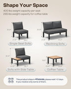 Aluminum Modular Outdoor Patio Furniture Set, 6 Seats Patio Sectional Sofa Set - Image 8