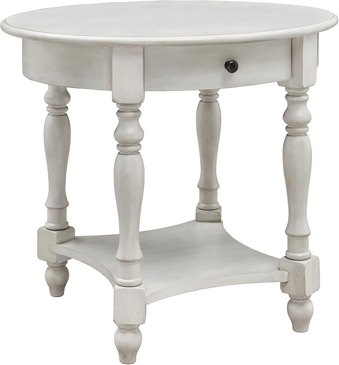 Oval End Table with Drawer, Solid Wood Sofa Side Storage Shelf, Traditional - Image 9