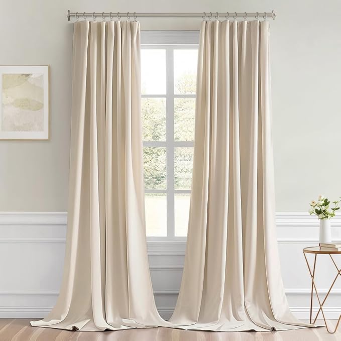 MIULEE Cream Beige Back Tab Blackout Curtains 52x120 Inch Long 2 Panels Set | - Image 9