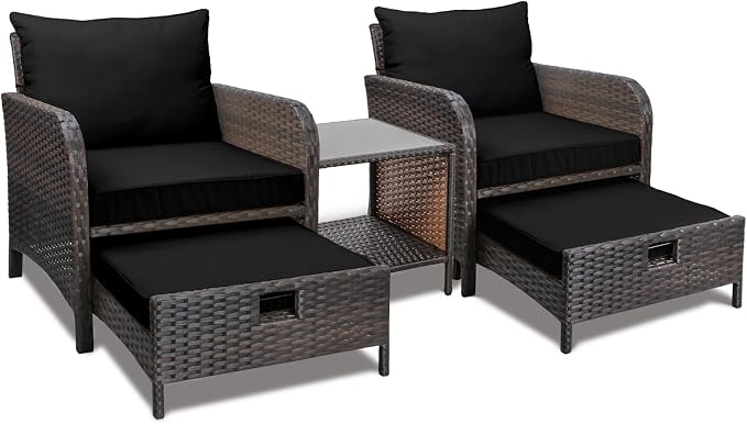 LEVELEVE Balcony Furniture 5 Piece Patio Conversation Set, PE Wicker Rattan by Enjoyyourlife