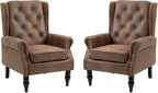 Mid-Century High Wingback Chair Set of 2, Microsuede Accent Chair Armchair by Lin-Utrend