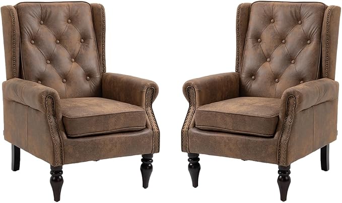 Mid-Century High Wingback Chair Set of 2, Microsuede Accent Chair Armchair by Lin-Utrend