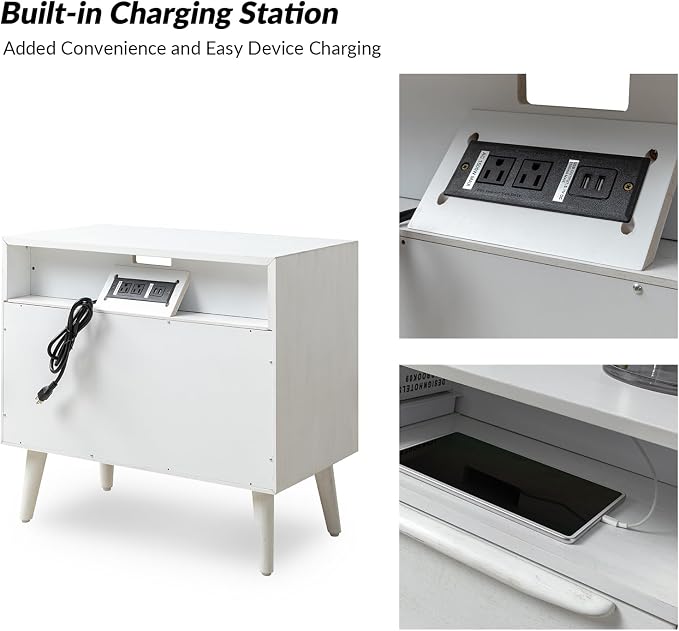 HULALA HOME End Table with Charging Station, Mid-Century Modern 2 Drawer and - Image 5