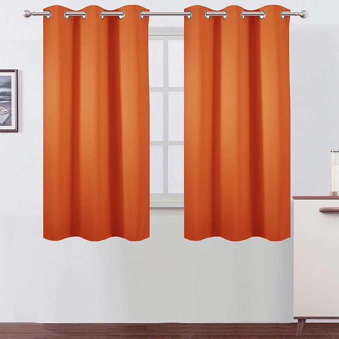 Orange Blackout Curtains 42 x 54 Inch Length Set of 2 Panels Grommet Bedroom by Lemomo
