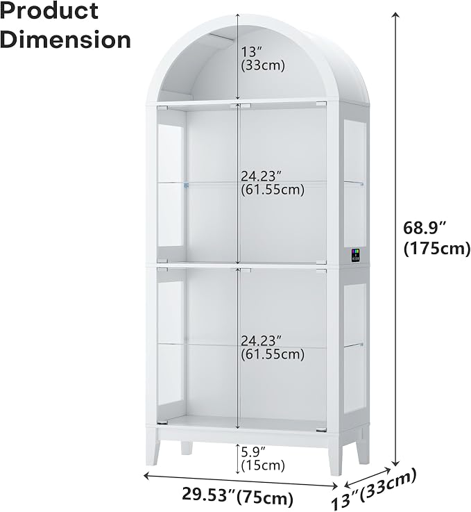 HNEBC 69" Display Case with RGB Lights, Arched 5-Tier Tempered Glass Display - Image 2
