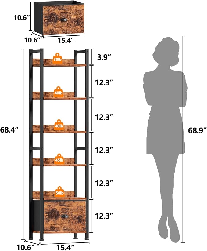 Furologee Book Shelf Set of 2, 6 Tier Tall Shelf - Image 3
