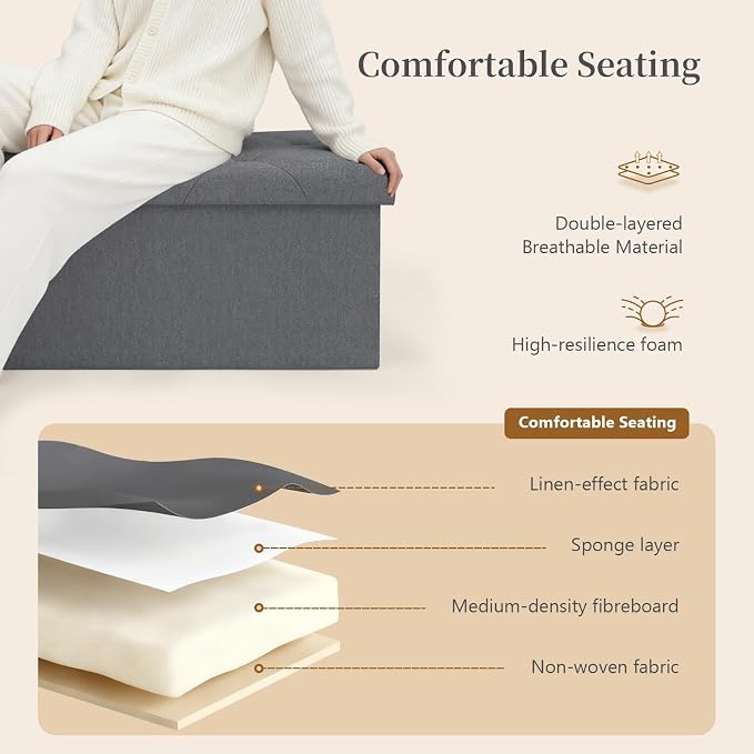 Folding Ottoman with Storage Bench, Storage Ottoman Bench, 30 Inches Ottoman - Image 5