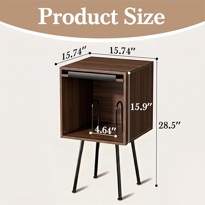 Faesun Flip Top Record Player Stand, End Table Holds up to 100 Albums, - Image 3