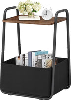 Rustic Brown Metal Frame Nightstand by Synlajoy