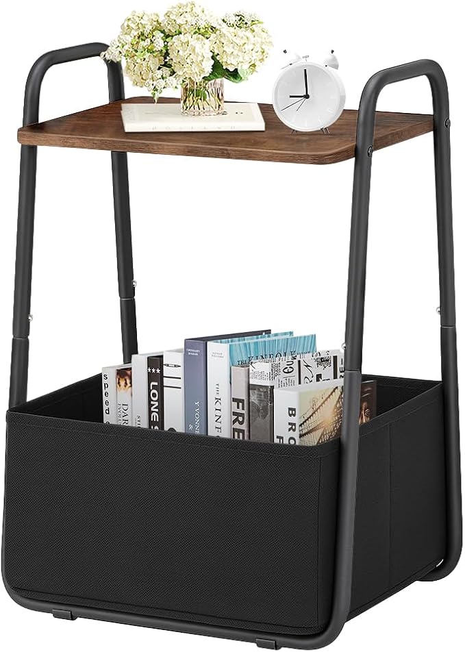 Rustic Brown Metal Frame Nightstand by Synlajoy