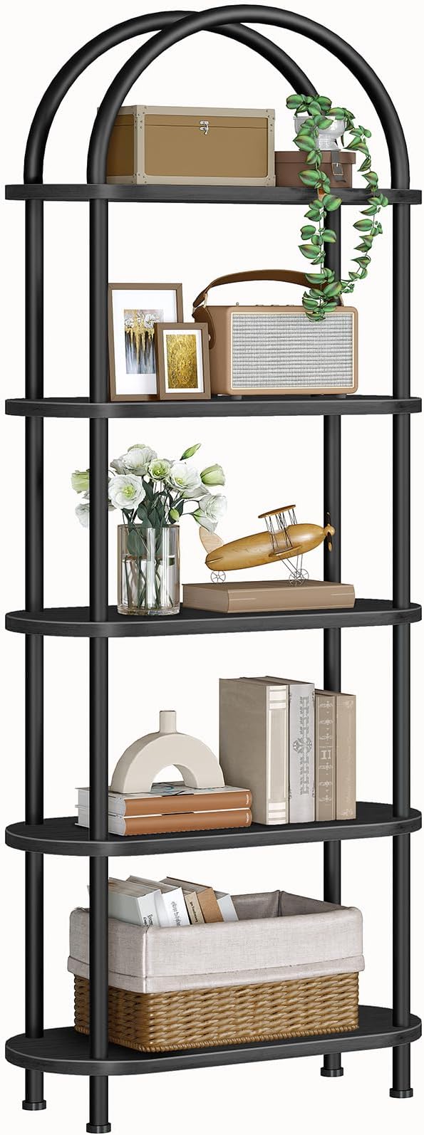 HOOBRO 5 Tier Open Bookshelf, Industrial Arched Bookcase Display Shelf Rack by HOOBRO