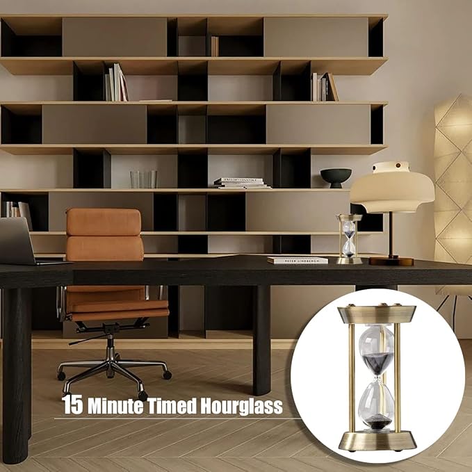 Hourglass Timer, 15 Minutes Hourglass Timer, Embossed White Sand Metal Glass - Image 7